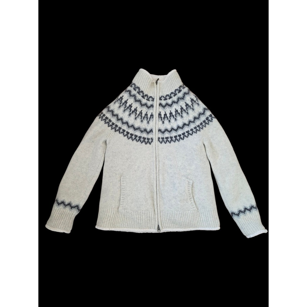 L.L.Bean Lambswool Fishermen Norwegian Fair Isle Sherpa Warm Zip Cardigan S-M